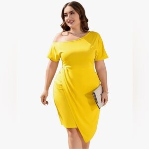 Asymmetrical Yellow Dress 3XL